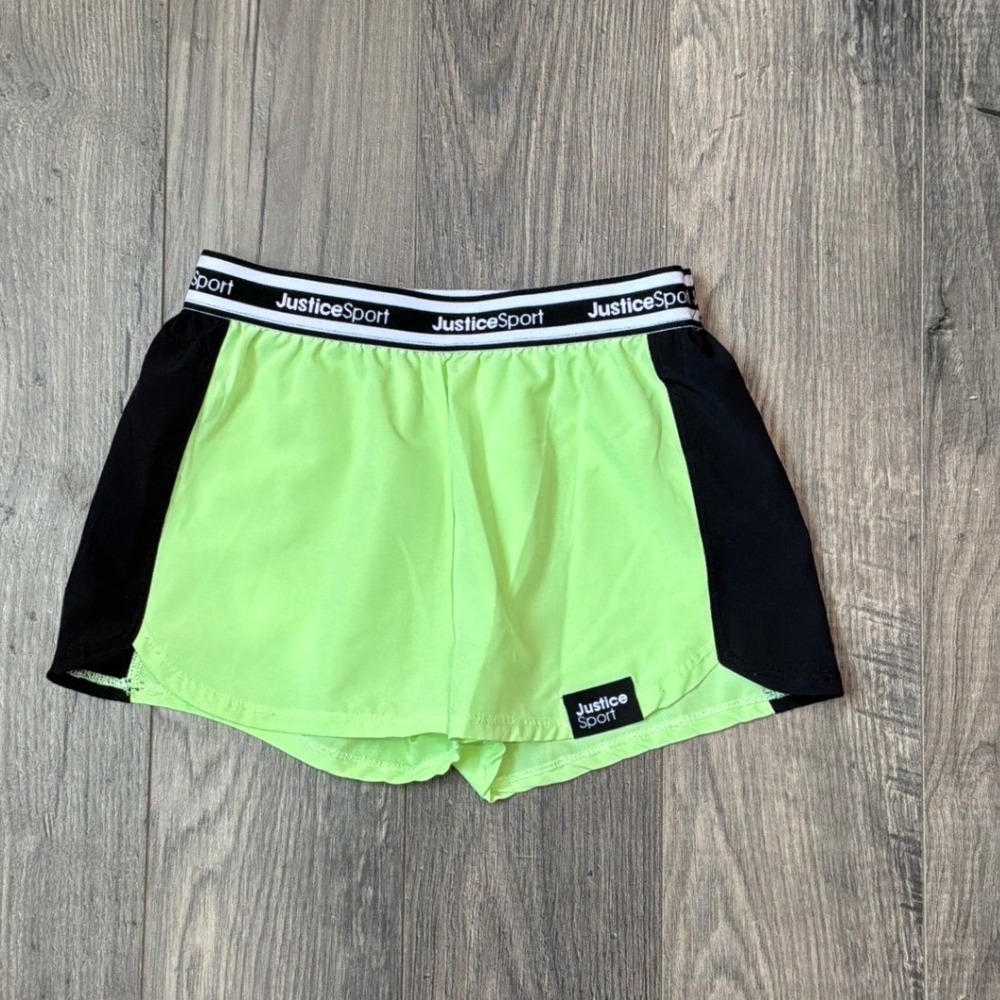 Justice Sport Girls Neon Lime Green Black Athletic Shorts Size S‎ 7/8 Colorblock